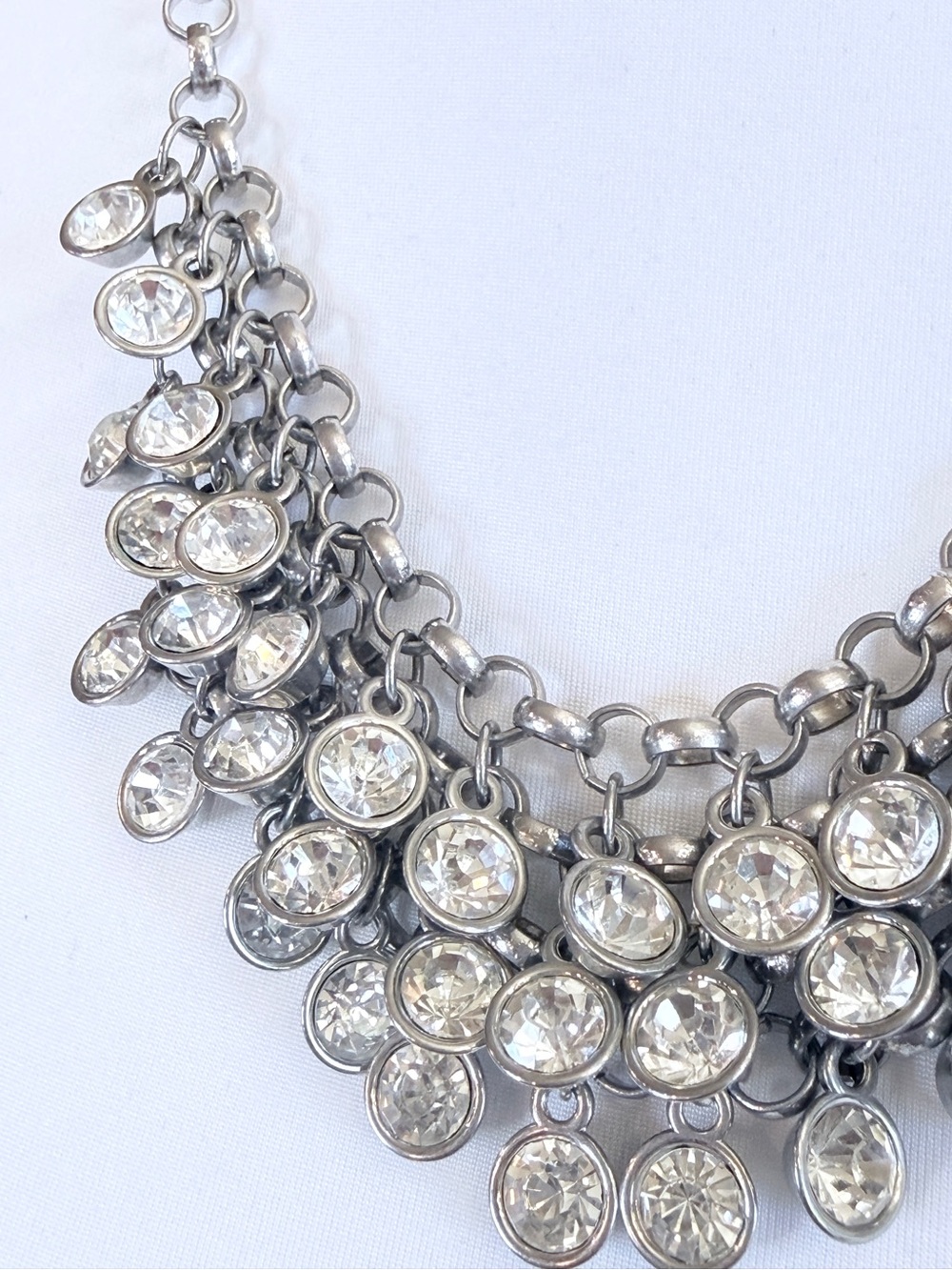 Silver-Tone Crystal Cluster Statement Bib Necklace - Clear